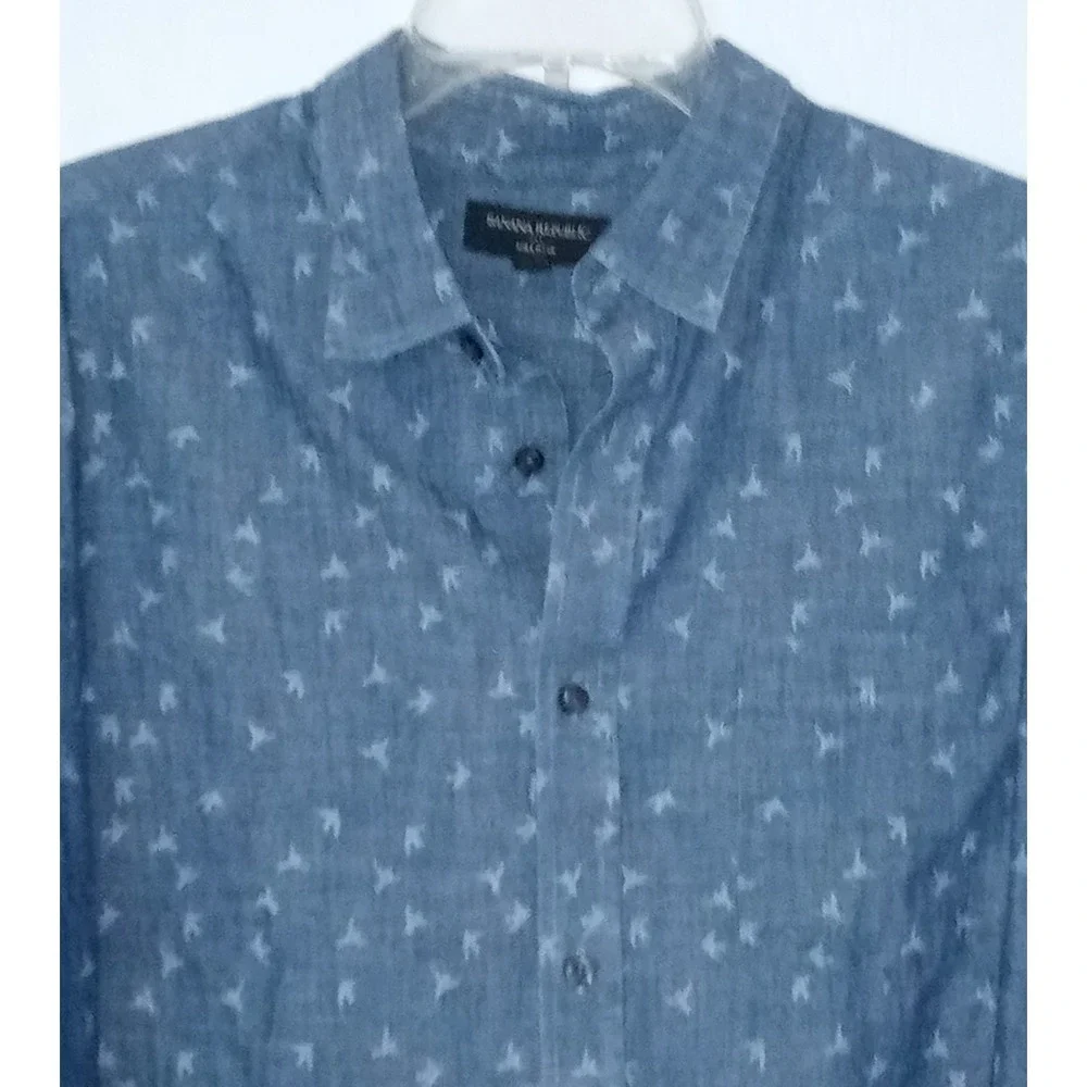 Banana Republic Shirt Mens XL Blue Cotton  Soft Wash Chambray LS Bird Print